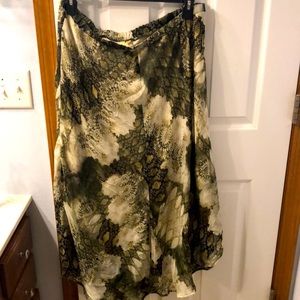 Green Beige high low long chiffon skirt XL